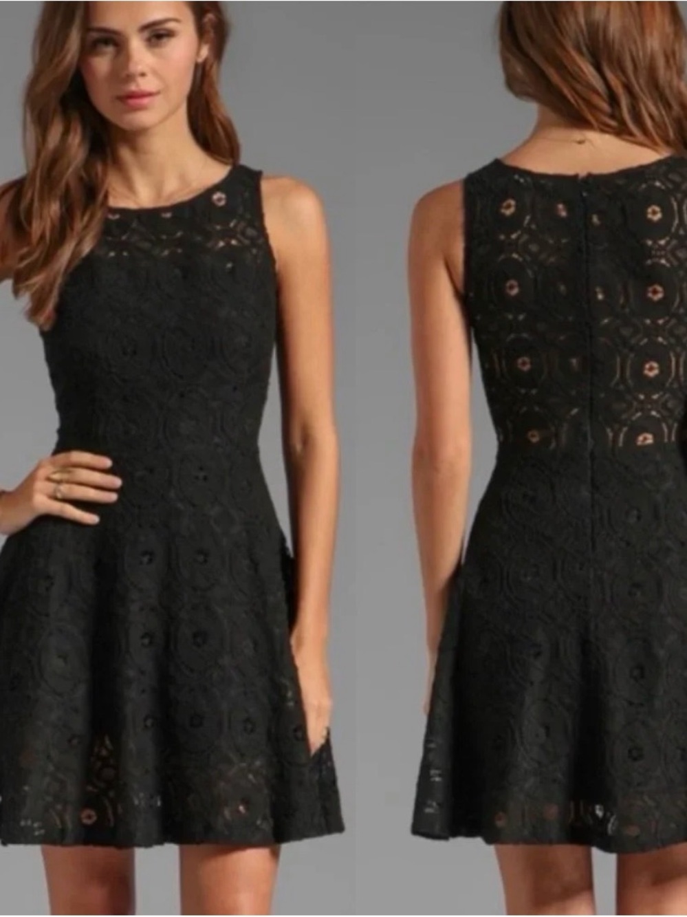 BB Dakota Renley Lace Fit & Flare Dress Size 0 Black Floral Lace